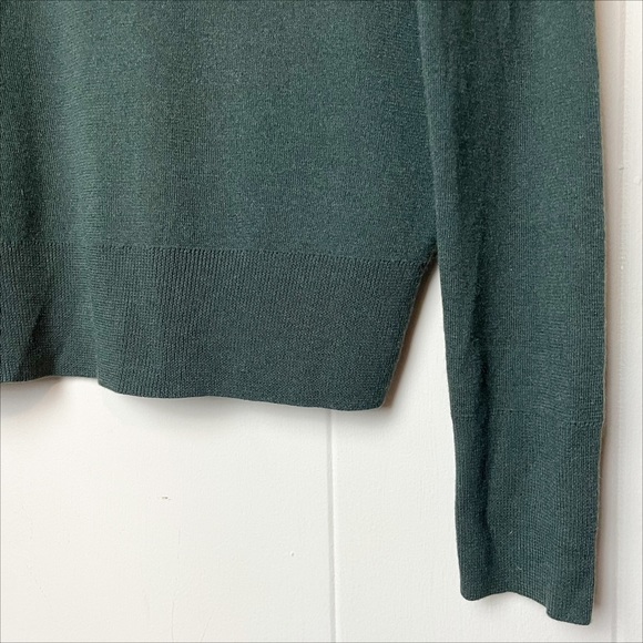 Theory Tie Neck Sweater Large mock button cutout lightweight green silk cashmere - Picture 4 of 10